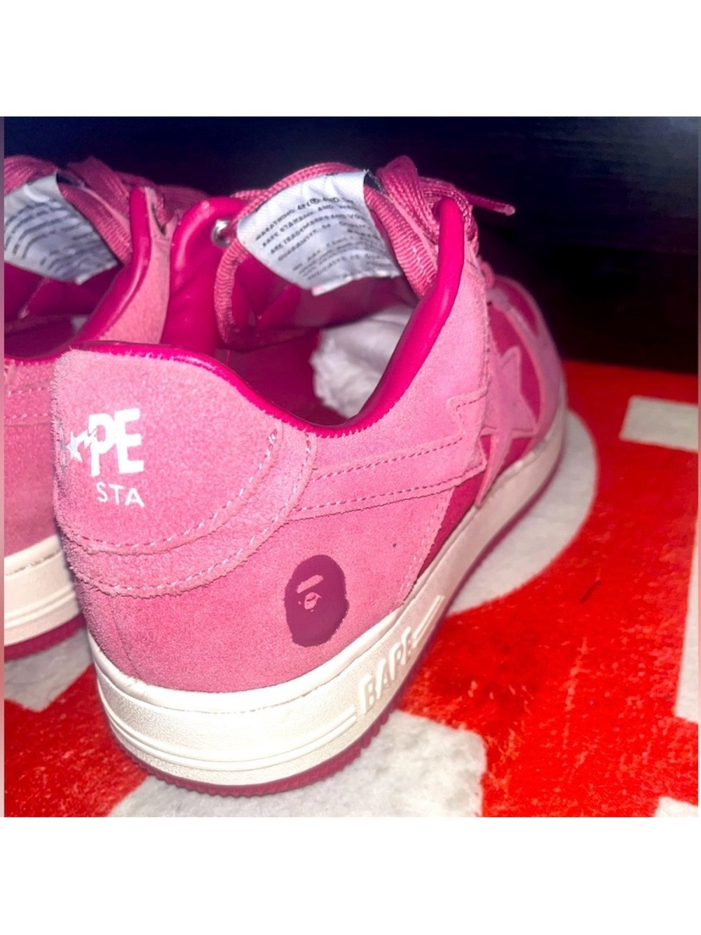 A Bathing Ape Bapesta Low M1 Pink Suede BAPE Sneakers Coral Bapestas Size 8.5 - Picture 7 of 8